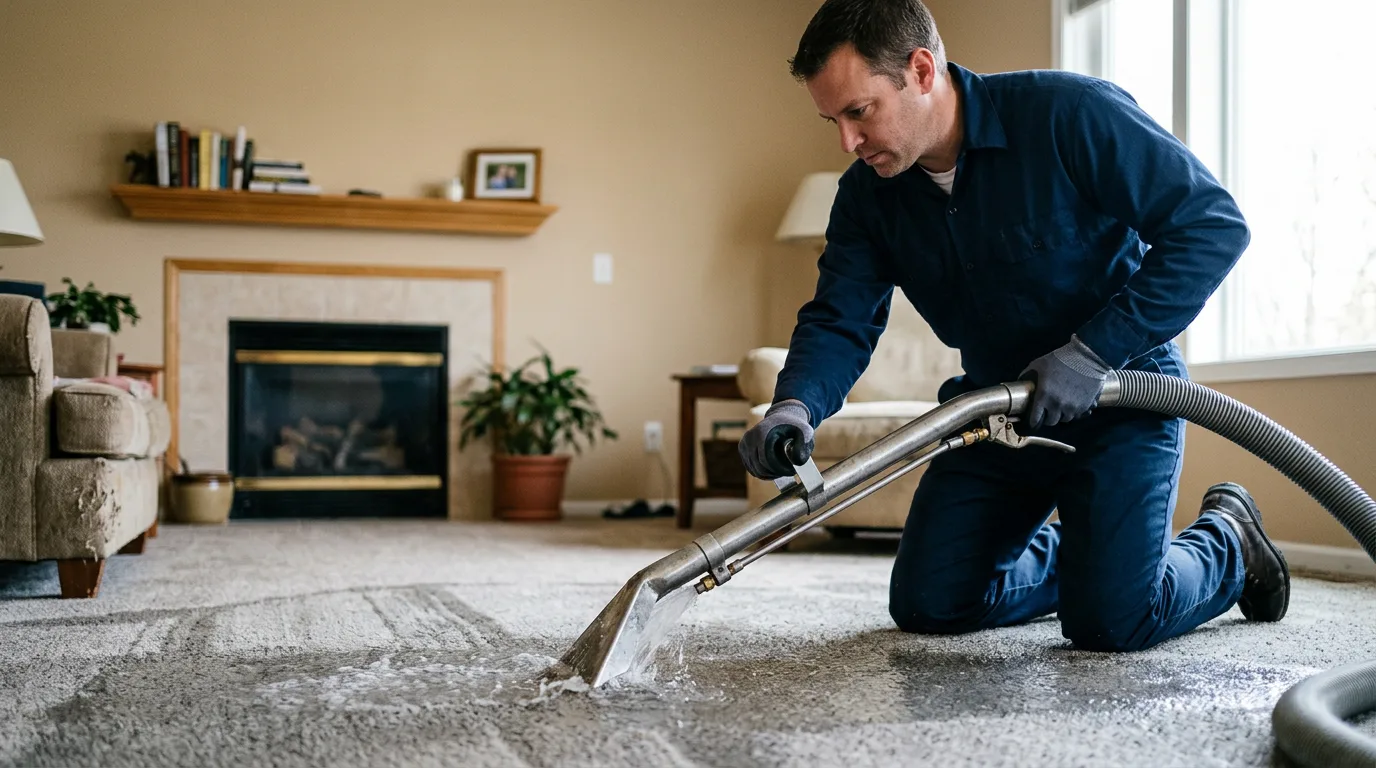Water damage restoration technician working near Liberty, ME